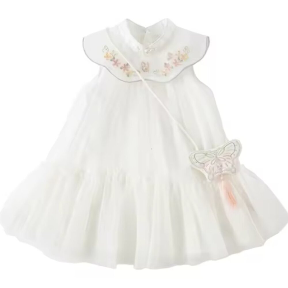 Beautiful White Dress with Embroidered Detail, Little Girls Dress